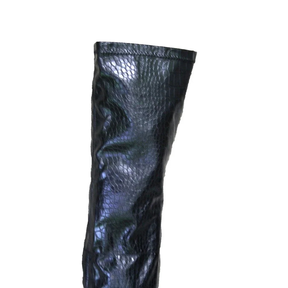 Black Thigh High Alligator Print Stiletto Heel Boots Women's Over the Knee Sz 7